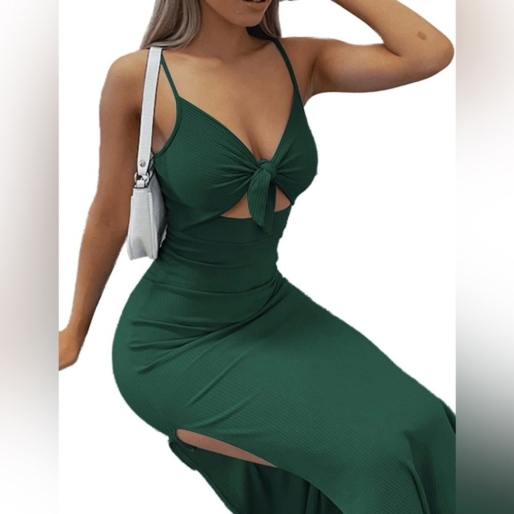 Woman’s XS Summer Green Bodycon Maxi Dress with Spaghetti Straps
